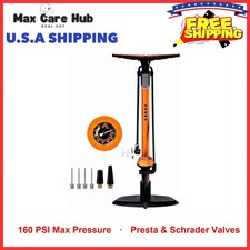 Bike Floor Pump with Gauge 160 PSI Presta Schrader Valves High Pressure Steel