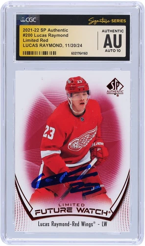 Lucas Raymond Red Wings Signed 2021-22 Upper Deck SP #200 CGC 10 Rookie Card