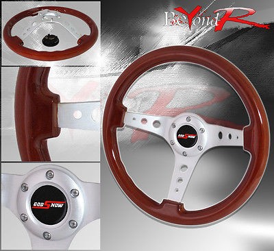 350mm Light Wood Grain Chrome Center Steering Wheel Jdm Vip Godsnow Button Horn