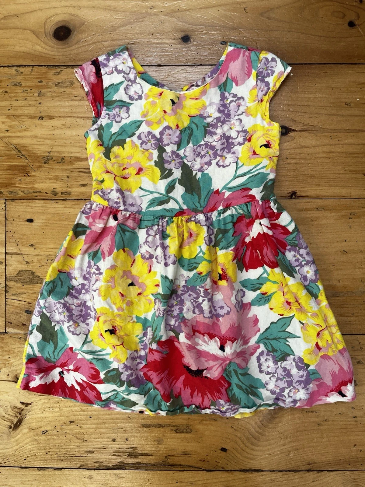 Gap Kids Girls Colorful Bold Floral Summer Linen Cotton Dress, Size 6-7