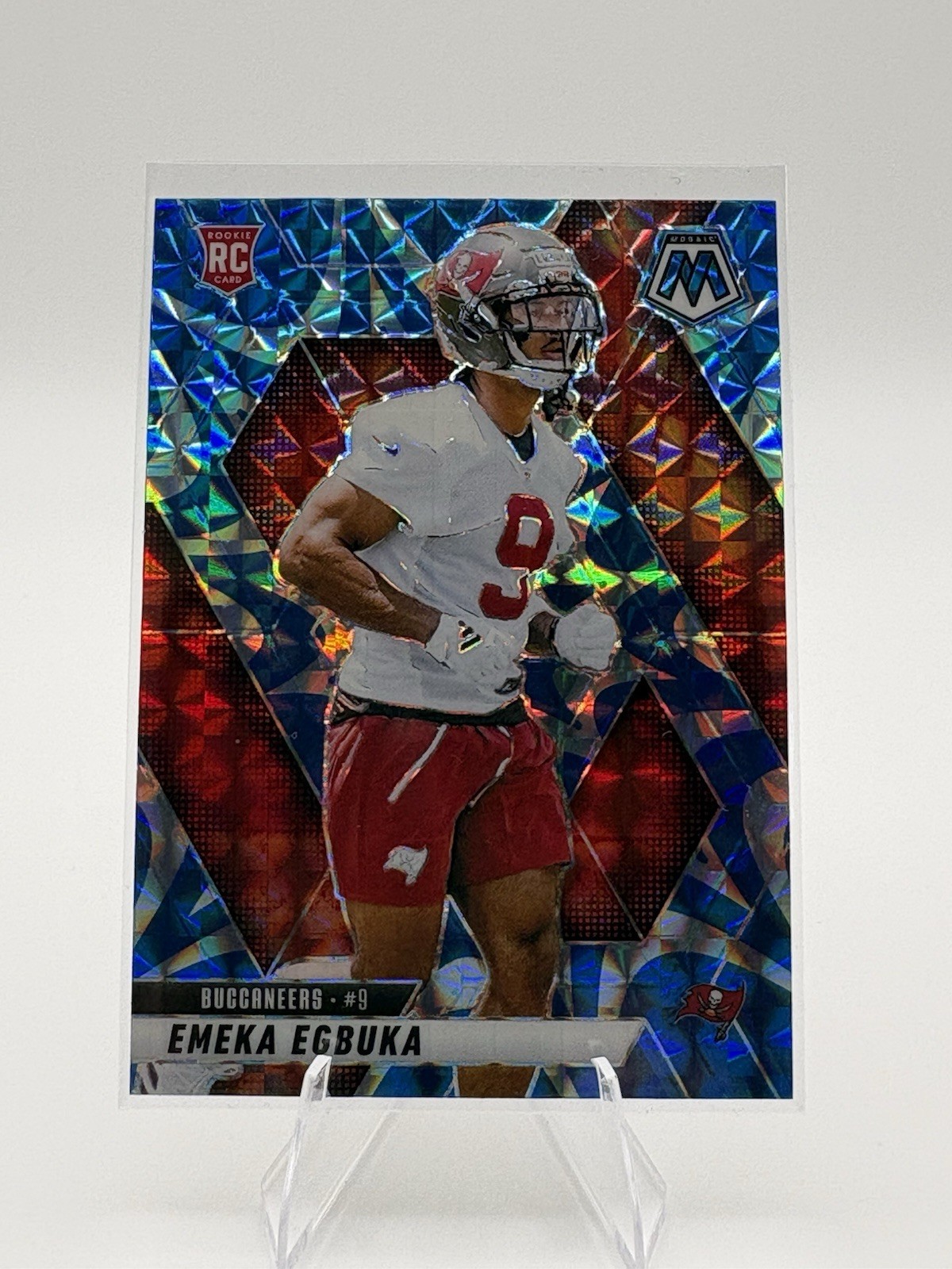 2025 Panini Mosaic Emeka Egbuka Rookie Blue Reactive #376 Tampa Bay Buccaneers