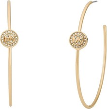 MICHAEL KORS  GOLD TONE PAVE CZ CRYSTAL LOGO SIGNATURE HOOP EARRINGS - MKJ8172