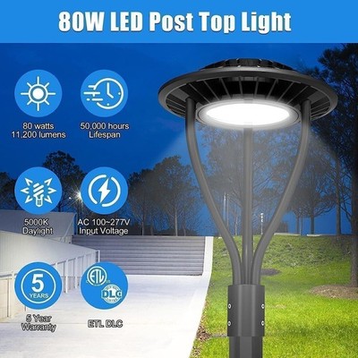 Kukuppo LED Post Top Light with Photocell Commercial Outdoor Circular Area Light