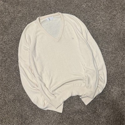 Christian Dior Ivory V-Neck Pullover Sweater Logo Knit Orlon Acrylic XL