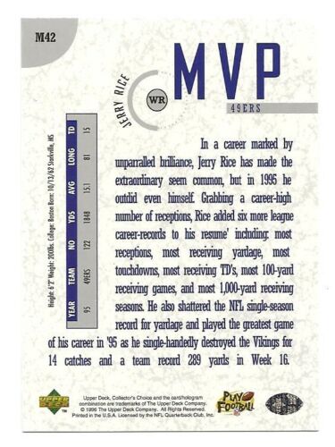 1996 Upper Deck Collector's Choice NFL MVP #M42, JERRY RICE, San Francisco  49ers