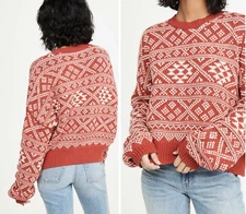 The Great $350 Fair Isle Pullover Sweater in Dried Currant; 0 XS