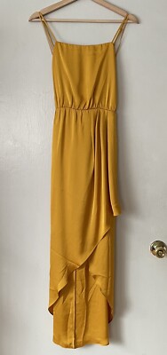 EXPRESS Marigold Honey Size S Satin Spaghetti Strap Ruffle Hi Lo Long Maxi  Dress | eBay