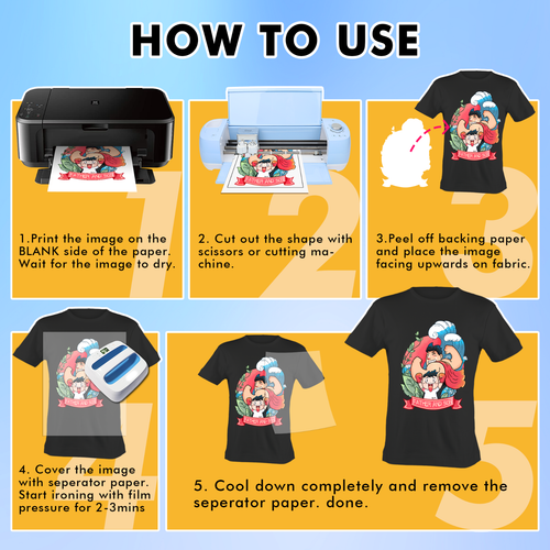 Inkjet Transfer Paper for Dark Fabric Printable Heat Transfer Vinyl Sheet 8.5x11 - Picture 6 of 10