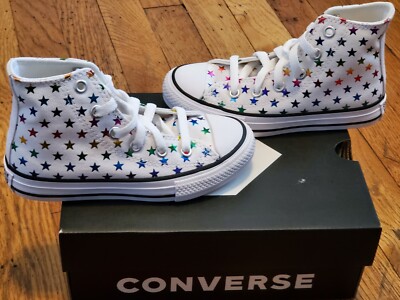 Converse CTAS Hi Top Sneakers White/Multicolor Stars size 10.5 NEW 670686F