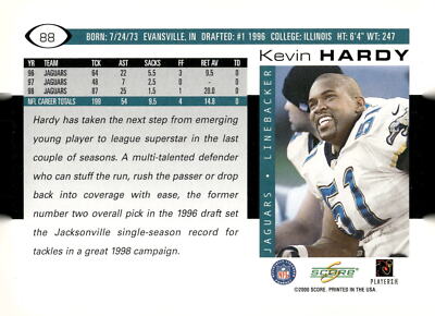 2000 Score #88 Kevin Hardy Jacksonville Jaguars Football Card | eBay