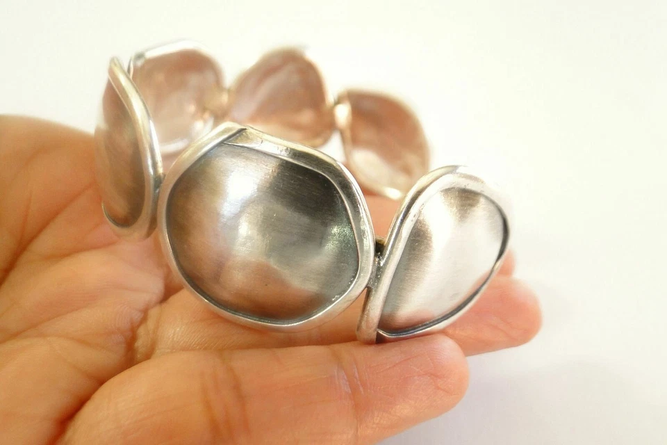 Brazalete brazalete de plata de ley 925 con múltiples formas sin piedra de plata lisa Foto 3 de 4