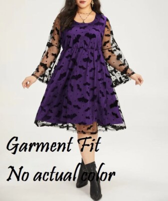 Bloomchic 18 20 2X Halloween Bat Print Mesh Bell Long Sleeve RED BLACK Dress  | eBay