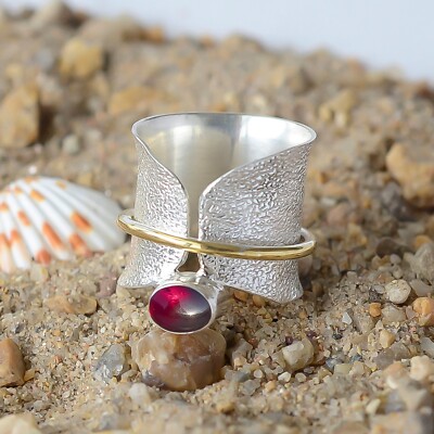 925 Sterling Silber Granat Edelstein ovale Form Handarbeit Ring alle Größen/H...