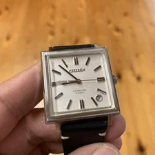 Citizen APSS 52704-Y Vintage White Silver Square Day Date Automatic Mens Watch