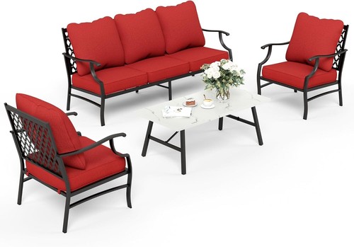 4PCS Outdoor Patio Furniture Set Sectional Sofa Metal Conversation Set w/Cushion - Picture 8 of 8