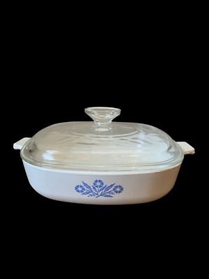RARE 1958 CORNINGWARE CORNFLOWER EMBOSSED BOTTOM FLAME W/ LID CASSEROLE DISH A-7