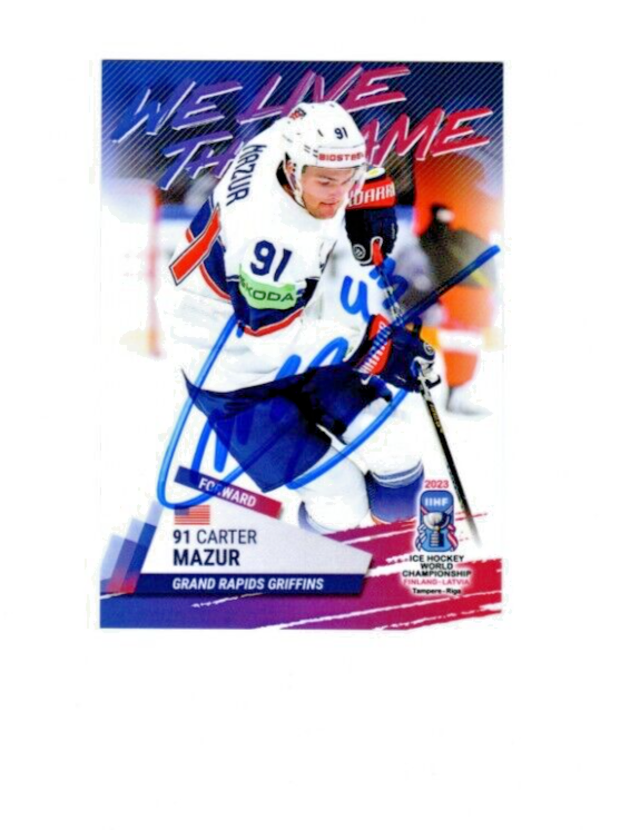 Carter Mazur hockey signed autograph ROOKIE card Griffins Red