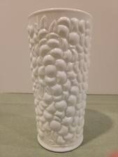Vintage Indiana Glass White Milk Glass Vase with Grape Pattern