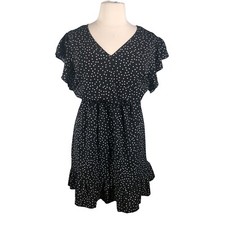 Dress Womens Size 4XL Plus Black Polka Dots V Neck Flutter Sleeve