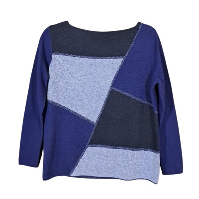 Pure Collection Cashmere Intarsia Sweater Size US 4 Colorblock Blue Abstract