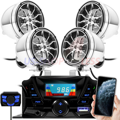 Bluetooth Motorcycle Stereo Speakers Handlebar Audio System AUX USB SD  Radio