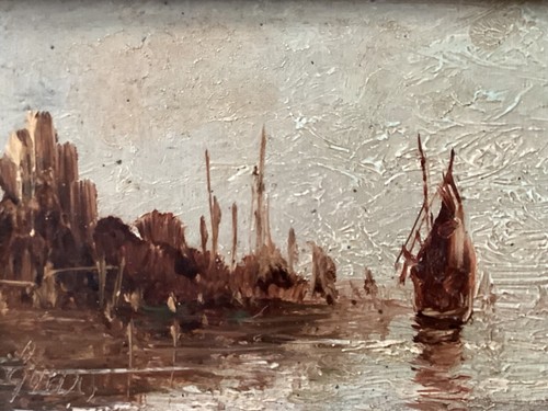 19th Century Impressionism Seascape Sailing Boats VENICE LAGOON Oil Painting - Picture 4 of 11