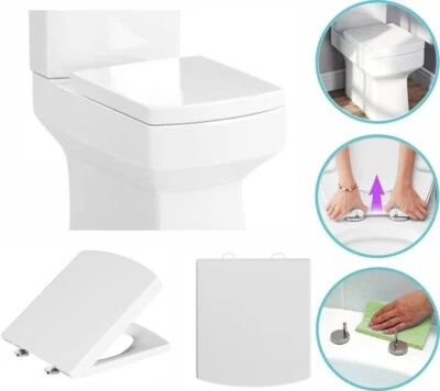ONLY-PLUMBING Luxury Square Soft Close Toilet Seat White WC Quick Release Top Fixing Hinges