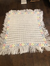White Crochet Baby Blanket With Pastel Color Box
