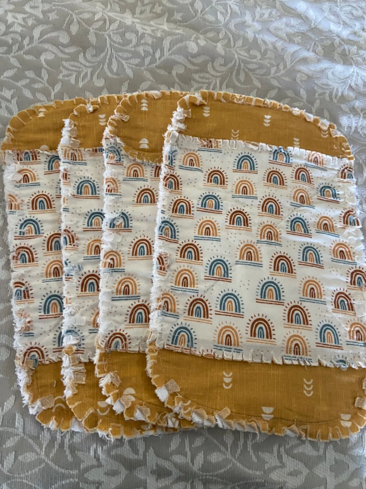 Handmade rag Baby Burp Cloths Boho Rainbow Set of 4 soft absorbent shower gift