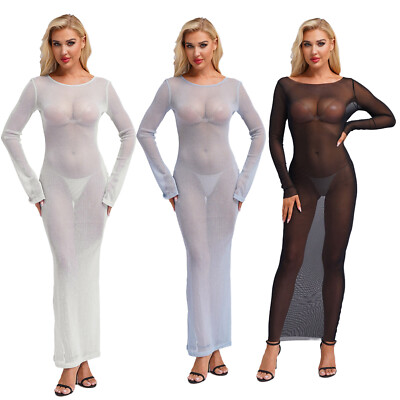 Women See Through Mesh Dress Bodycon Mesh Maxi Dress Beach Bikini Cover Up  | eBay