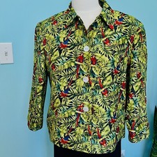 Vintage harv benard 10 Green Red Floral Parrot 100 Silk Blazer Jacket MOP 0765