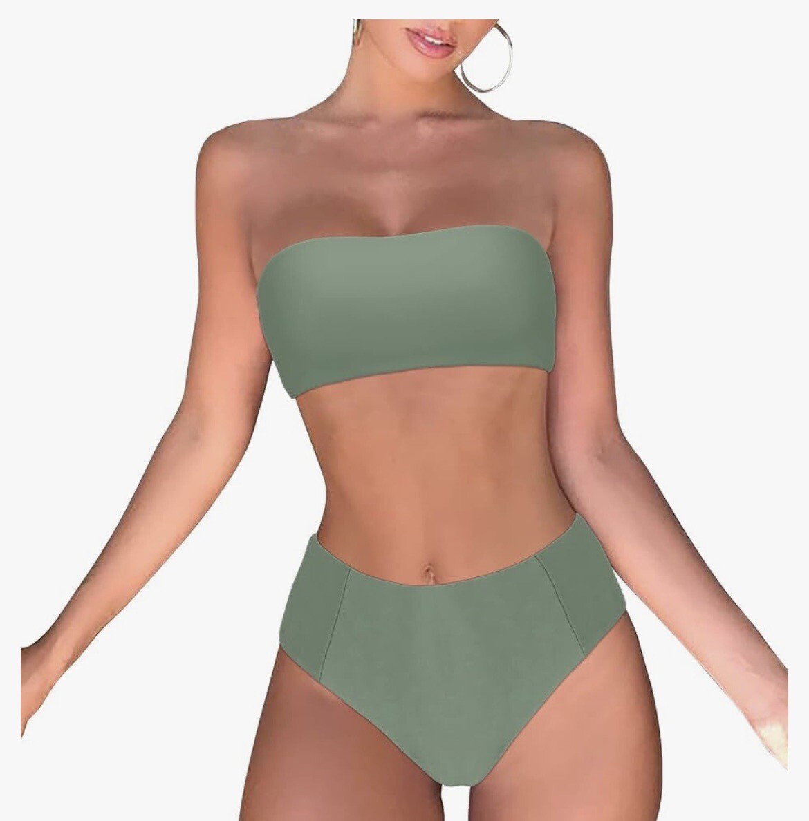 OMKAGI Women's 2 Piece Bandeau Bikini - Off Shoulder Top & High Waist Bottom, High Cut, Removable Padding - View #9