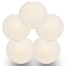  5-PACK 14" Beige / Ivory Round Paper Lantern, Even Ribbing, Hanging Decoration