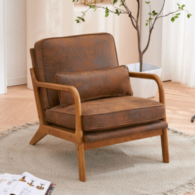 Orange Oak Armrest Oak Upholstered Single Lounge Chair Indoor Lounge Chair