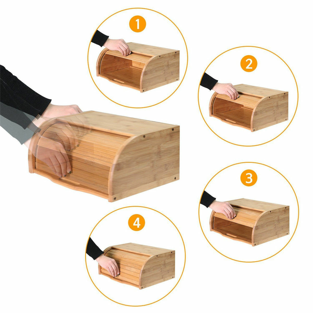 Wooden Bread Bin Roll Top Bamboo Counter Rack Food Storage Box Loaf