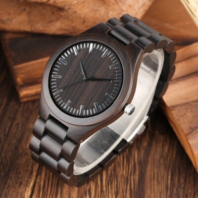Retro Wood Watches for Male Casual Light Ebony Wood Man Full Natural