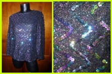 Vtg 70s DISCO Glam Lurex SEQUINS Zig Zag Long Sleeve Evening Party Top M