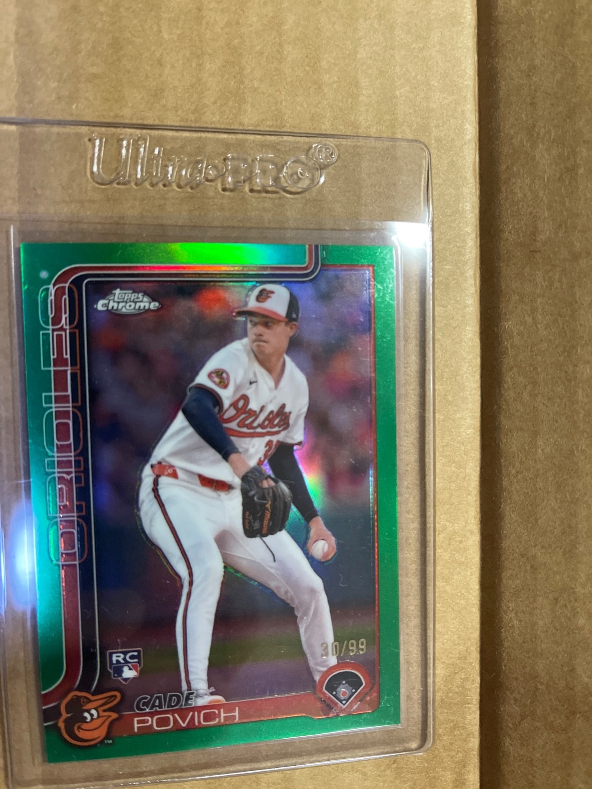 Cade Povich 2025 Topps Chrome RC #140 True Green Refractor 30/99 - Orioles