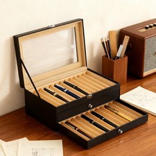 3-Tier Pen Collector, 36 Pen Display Box, Pen Organizer with Drawers Clear Glass