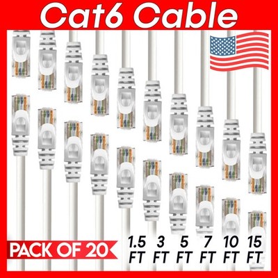 20 x Cat 6 Patch Cord White Cat6 Cable Ethernet RJ45 Connectors Internet Wire