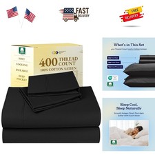 King Size Sheets Set - 400 Thread Count Sateen, Natural 100 Cotton Sheets wi...