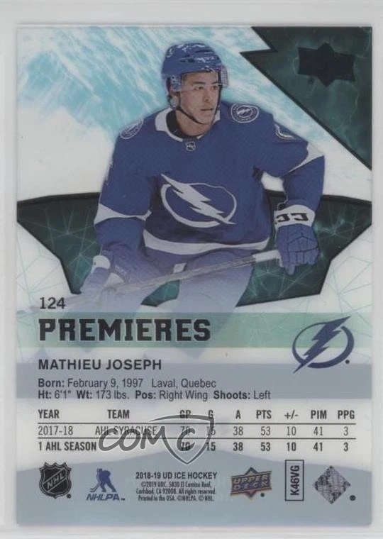 2018-19 Upper Deck Ice Premieres /499 Level 3 Mathieu Joseph #124 Rookie RC - Image 2 of 2