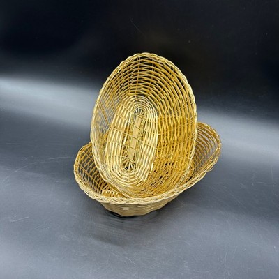 Vintage Gold Baskets Oval Set of Two Serving Display Decorative Woven Retro Glam