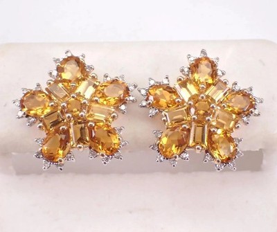 2Ct Lab Created Citrine Flower Stud Earrings for Women 14K Yellow Gold Plated