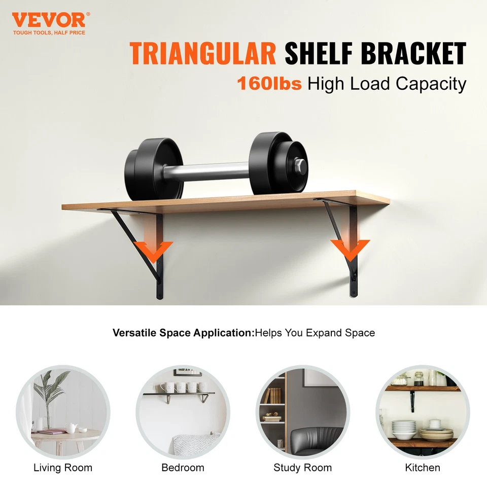 VEVOR Équerre d'étagère support flottant lourd 460 x 305 mm 12 pcs triangulaire - Photo 2/4