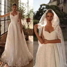 Luxury A-Line Wedding Dress With Spaghetti Strap Lace Bridal Gowns Formal