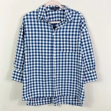 Pomander Place Gingham Blue White Button Down Shirt size Medium