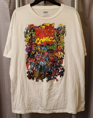 Marvel Comics Classic Character Collage White T Shirt Mens 2XL