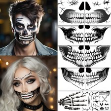 ENYACOS Skeleton Face Tattoo - Halloween Temporary Skull Tattoos, Mouth A