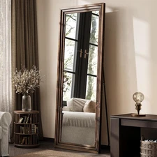 63"x21" Arched Full Length Mirror - Walnut Finish Solid Wood Frame with Stand